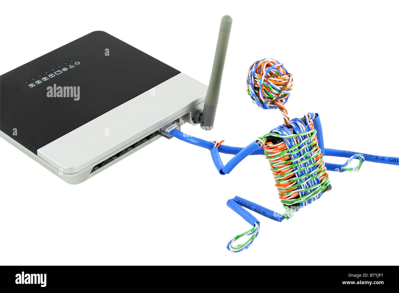 Verdrehte Mann verbindet WI-Fi Internet Stockfoto