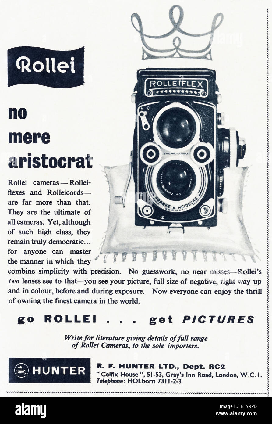 Anzeige im englischen Magazin ca. 1960 für Rollei Filmkameras Stockfoto