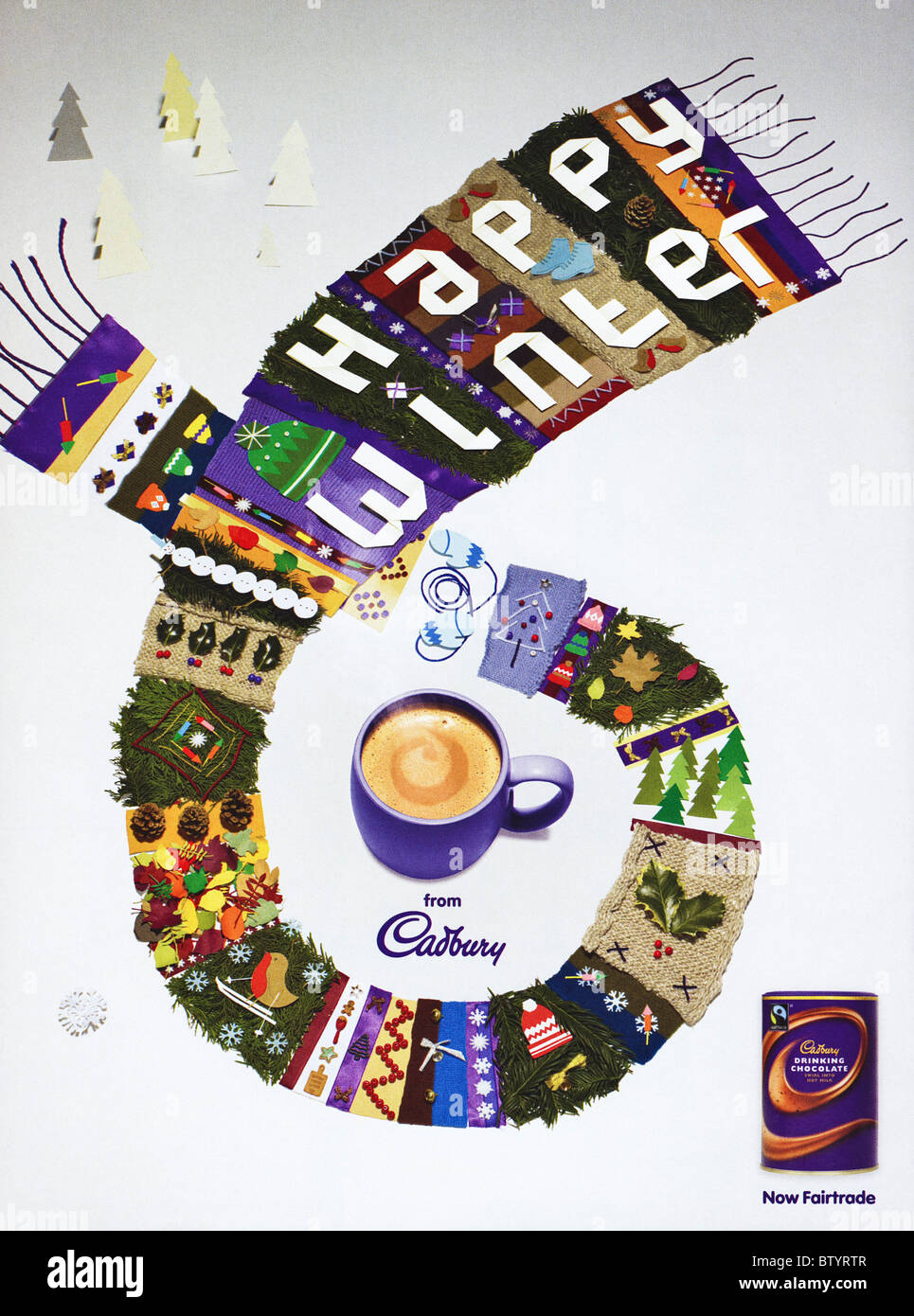 Moderne Werbung in der englischen Zeitschrift vom 2010 für Fairtrade Cabury Trinkschokolade Stockfoto