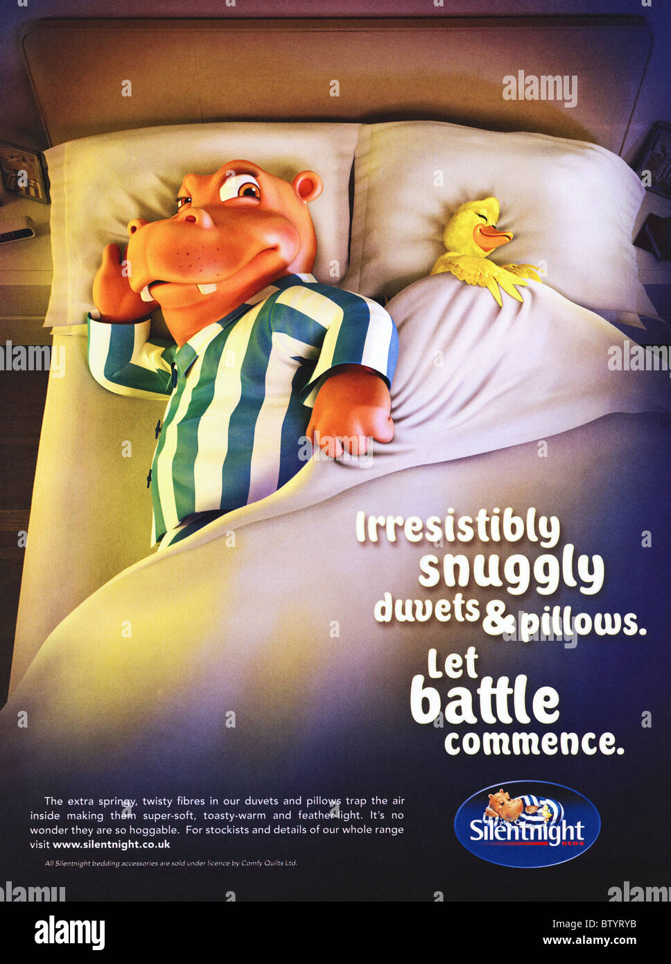 Moderne Werbung in der englischen Zeitschrift vom 2010 für SilentNights Bettwäsche Stockfoto