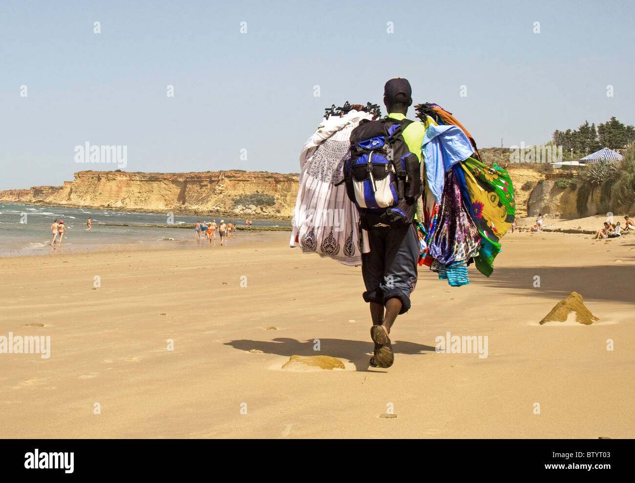 Strand-Verkäufer, Conil De La Frontera, Costa De La Luz, Andalusien, Spanien Stockfoto