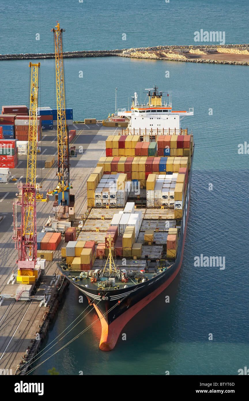 Containerschiff, Hafen von Napier, Napier, Hawkes Bay, North Island, Neuseeland Stockfoto