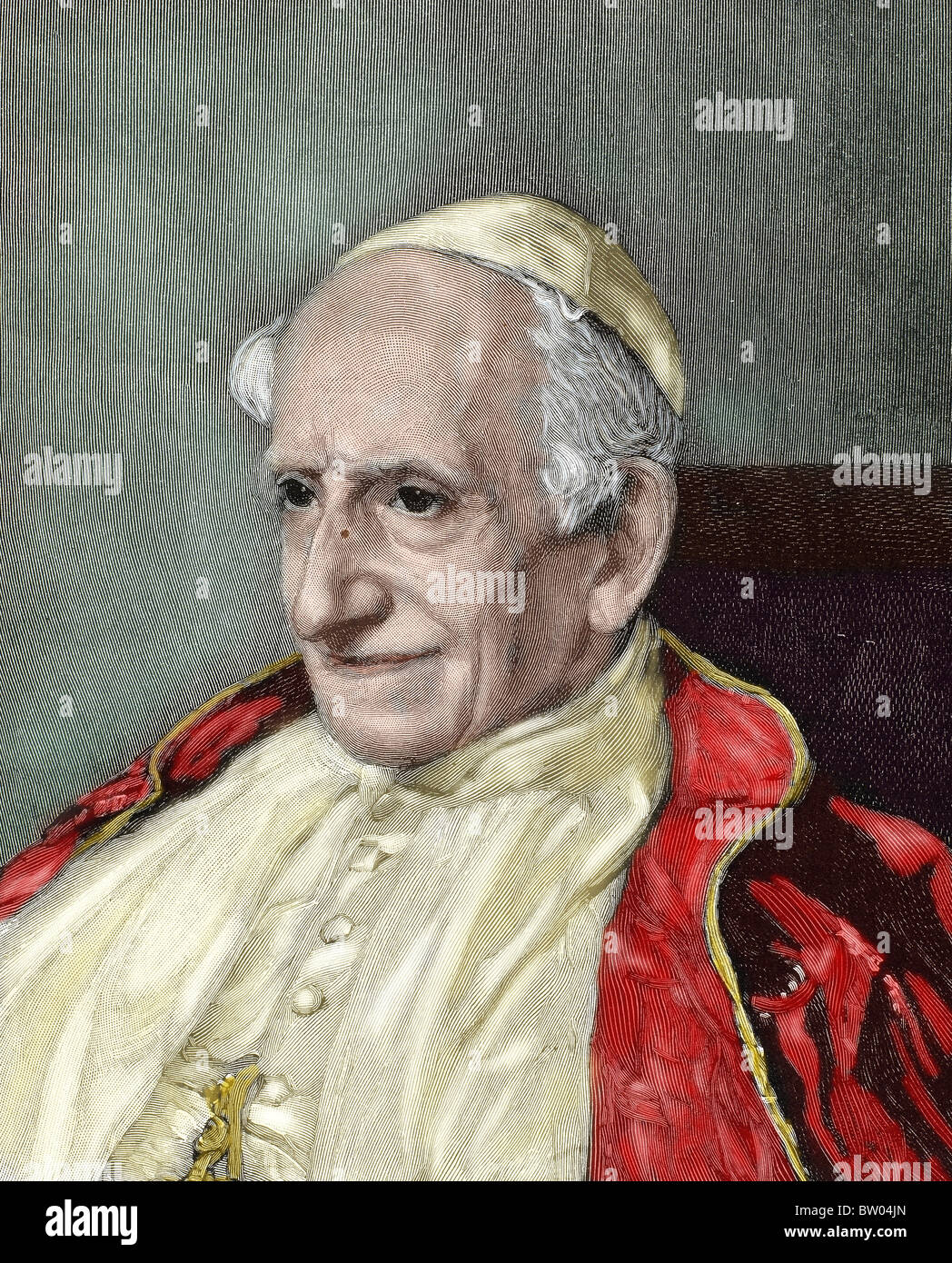 Leo XIII (1810-1903). Italienische Papst (1878 – 1903), namens Vincenzo Gioacchino Pecci. Gravur. Farbige. Stockfoto