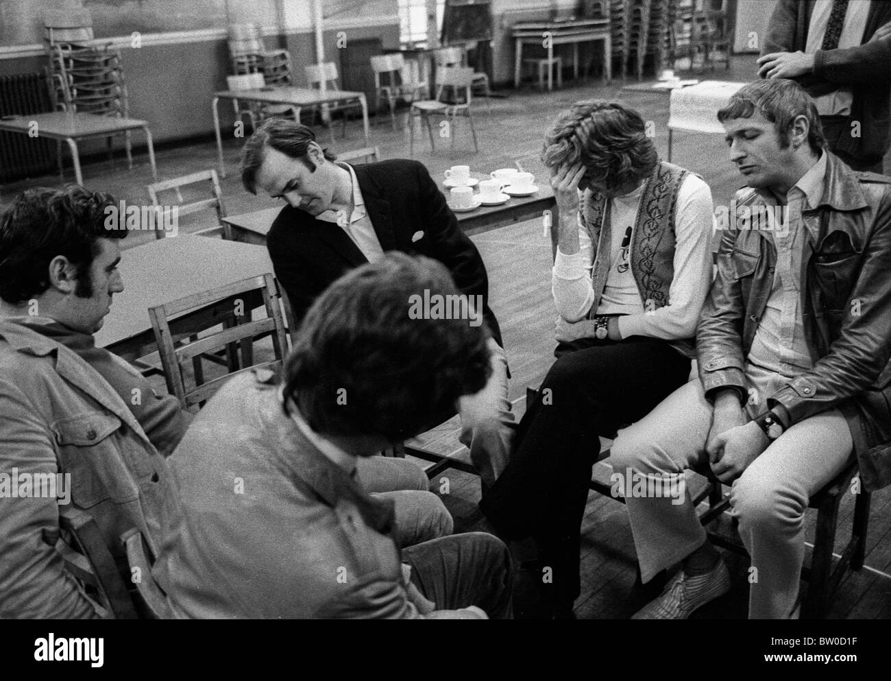 Die Besetzung von Monty Pythons Flying Circus während der Proben in Acton arbeiten Mens Club im Oktober 1970 Stockfoto