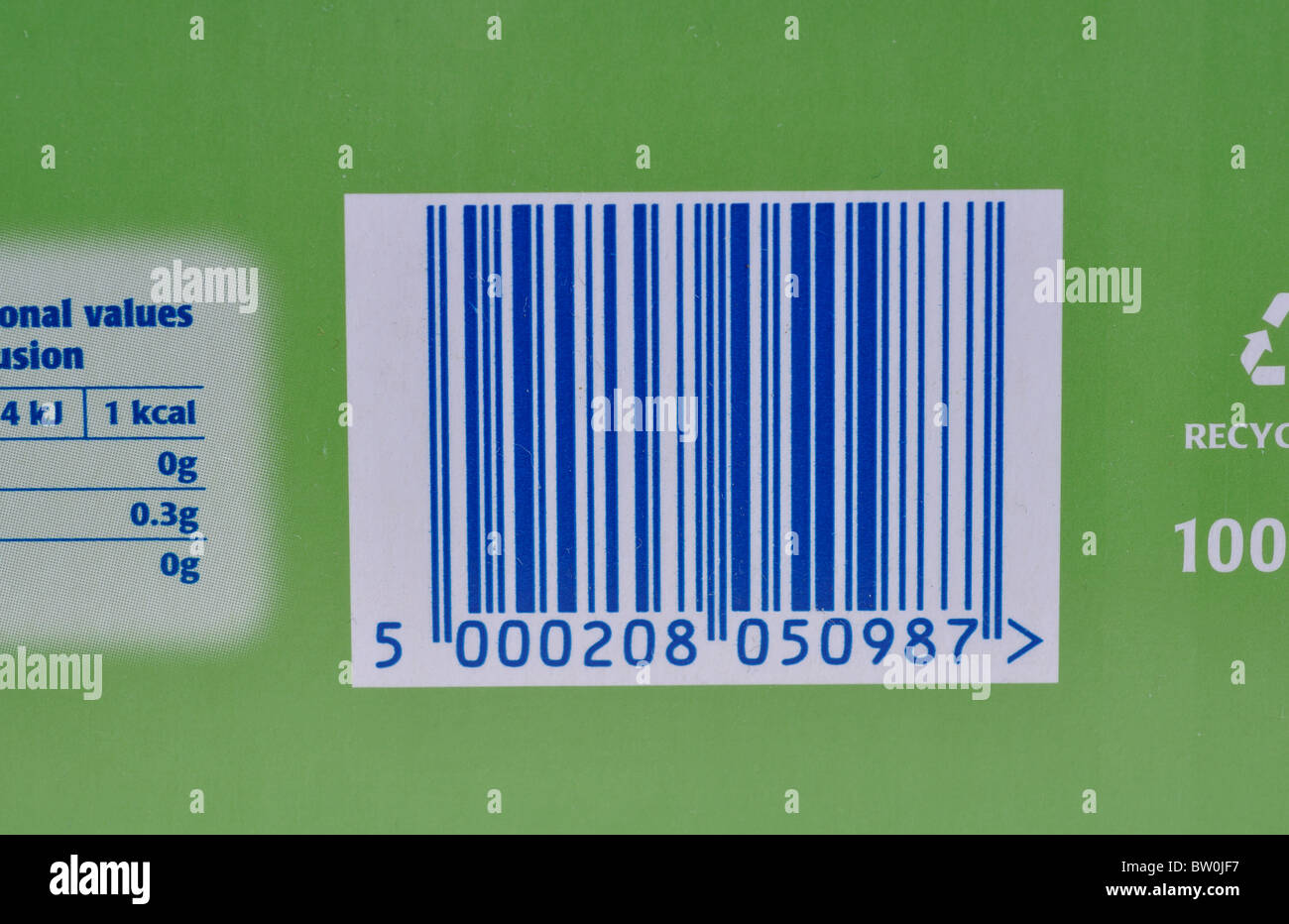 Barcode Tea Barcode auf Verpackung Tetley Green Tea Stockfotografie - Alamy