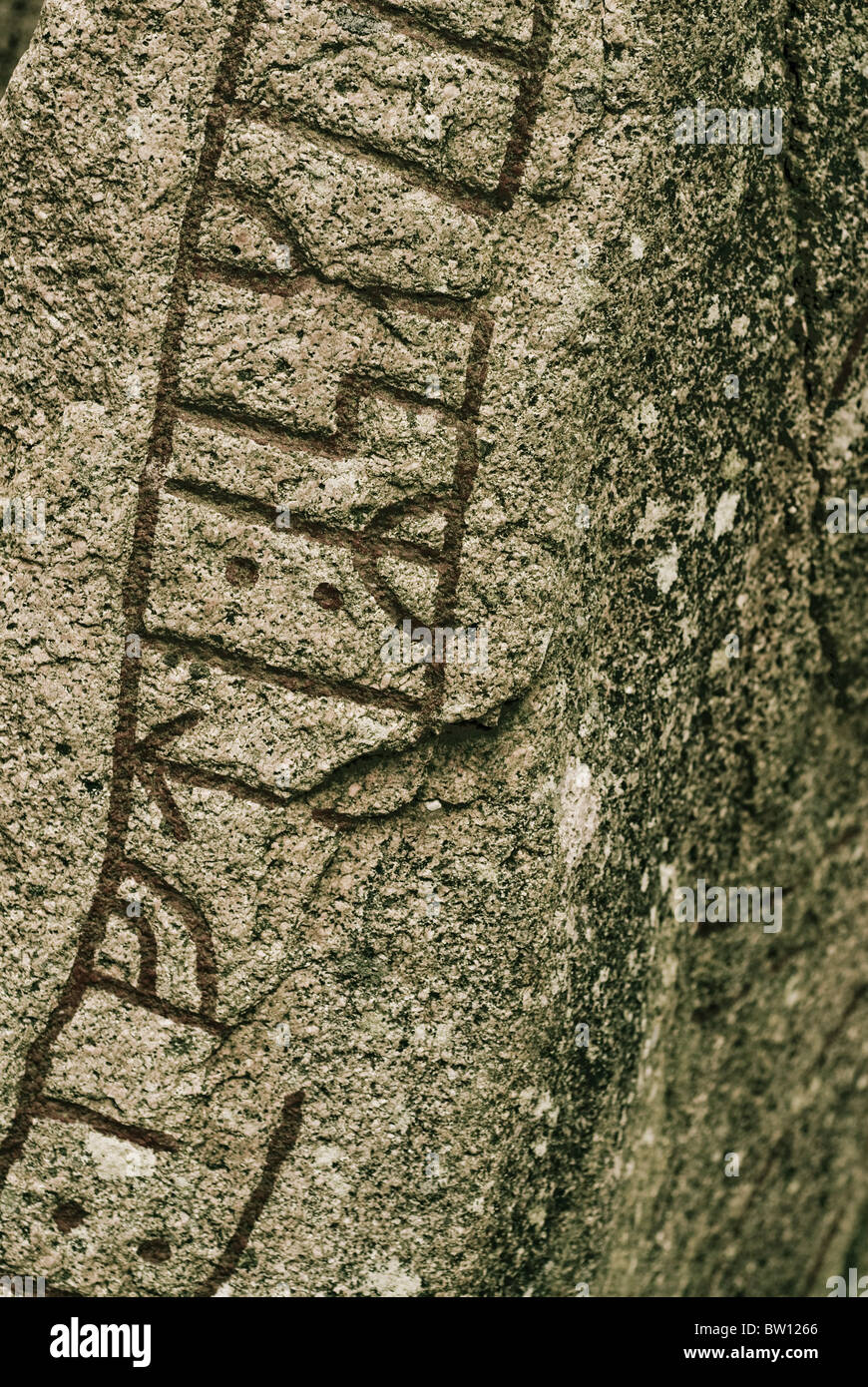 Gravur auf einem Runenstein, Vadstena, Schweden, Europa Stockfoto