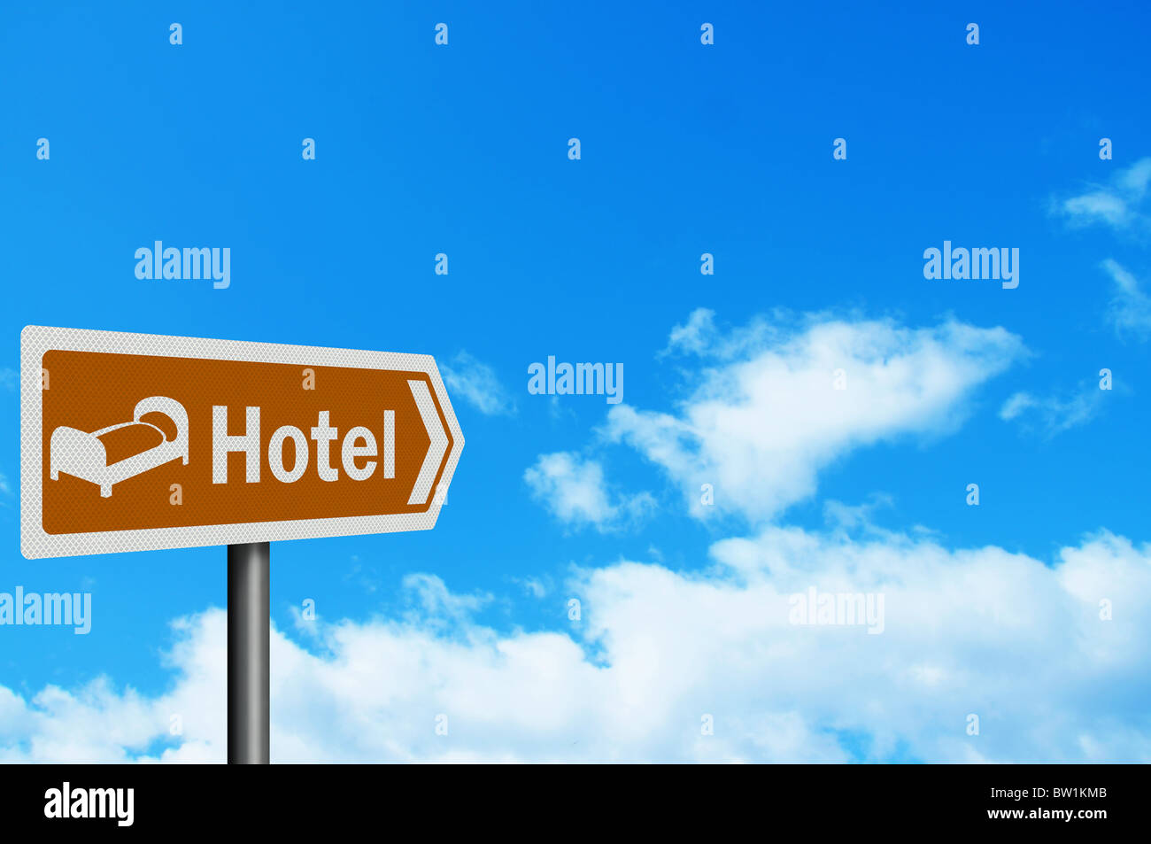 Foto-realistische 'Hotel' touristischen Hinweisschild mit Platz für Ihren Text / Redaktion overlay Stockfoto