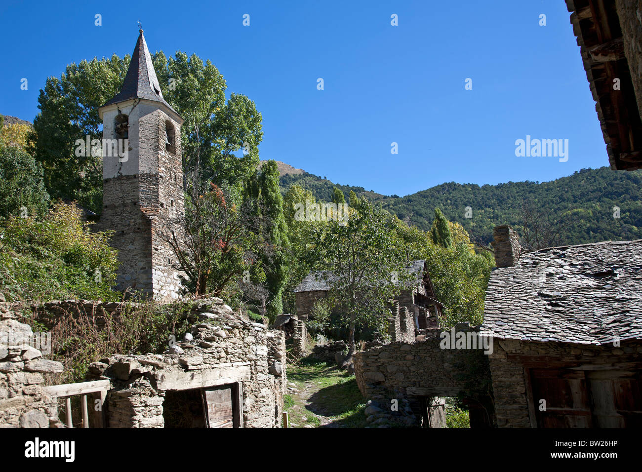 Dorve. Verlassenes Dorf. Pyrenäen. Pallars Sobira. Catalunya. Spanien Stockfoto