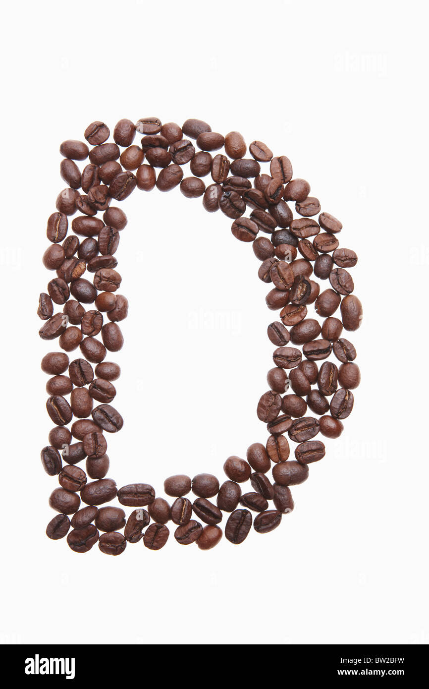 Alphabet D geröstete Kaffeebohnen Stockfoto