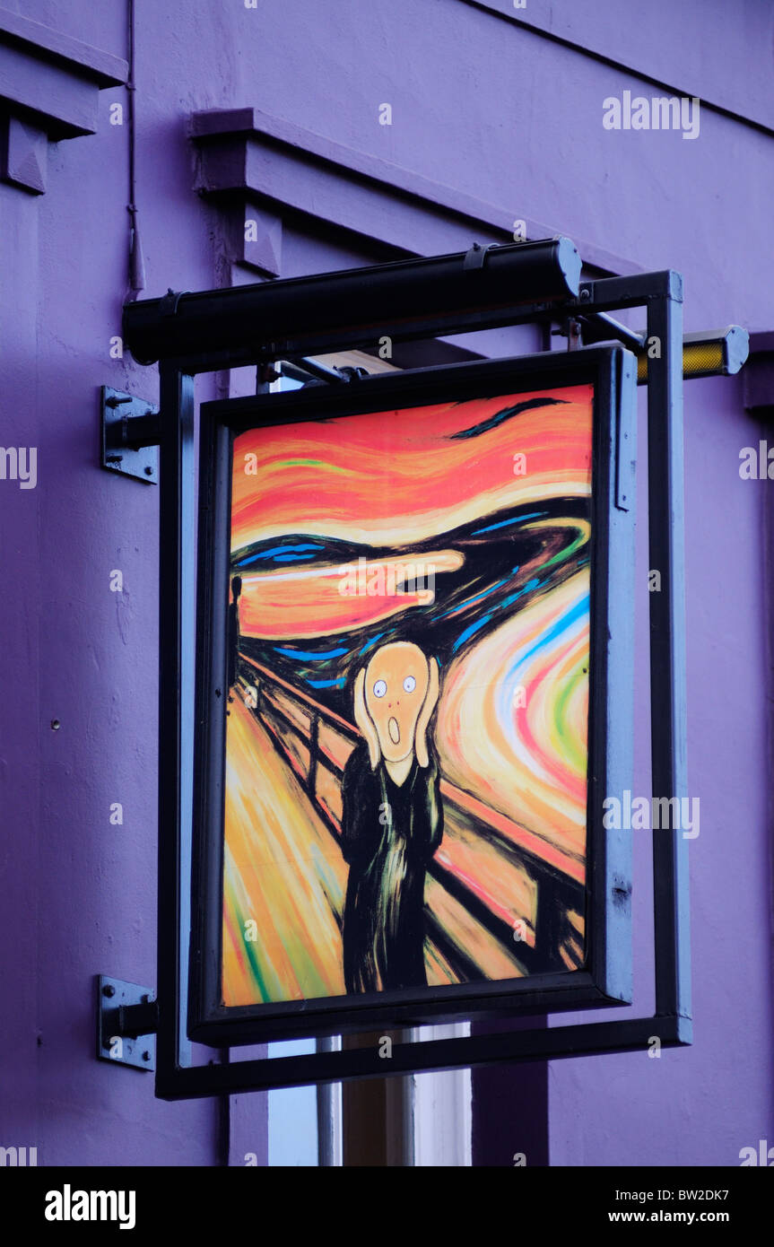 Das Scream Malerei Schild an der Hayfield Masala, Mile End Road, London, England, UK Stockfoto