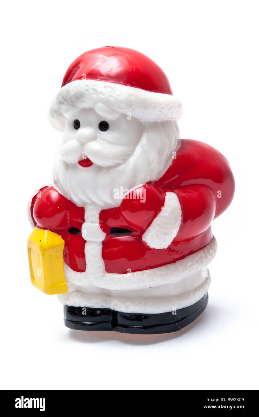 Santa Claus tragen ein Geschenk isoliert auf weiss Stockfoto