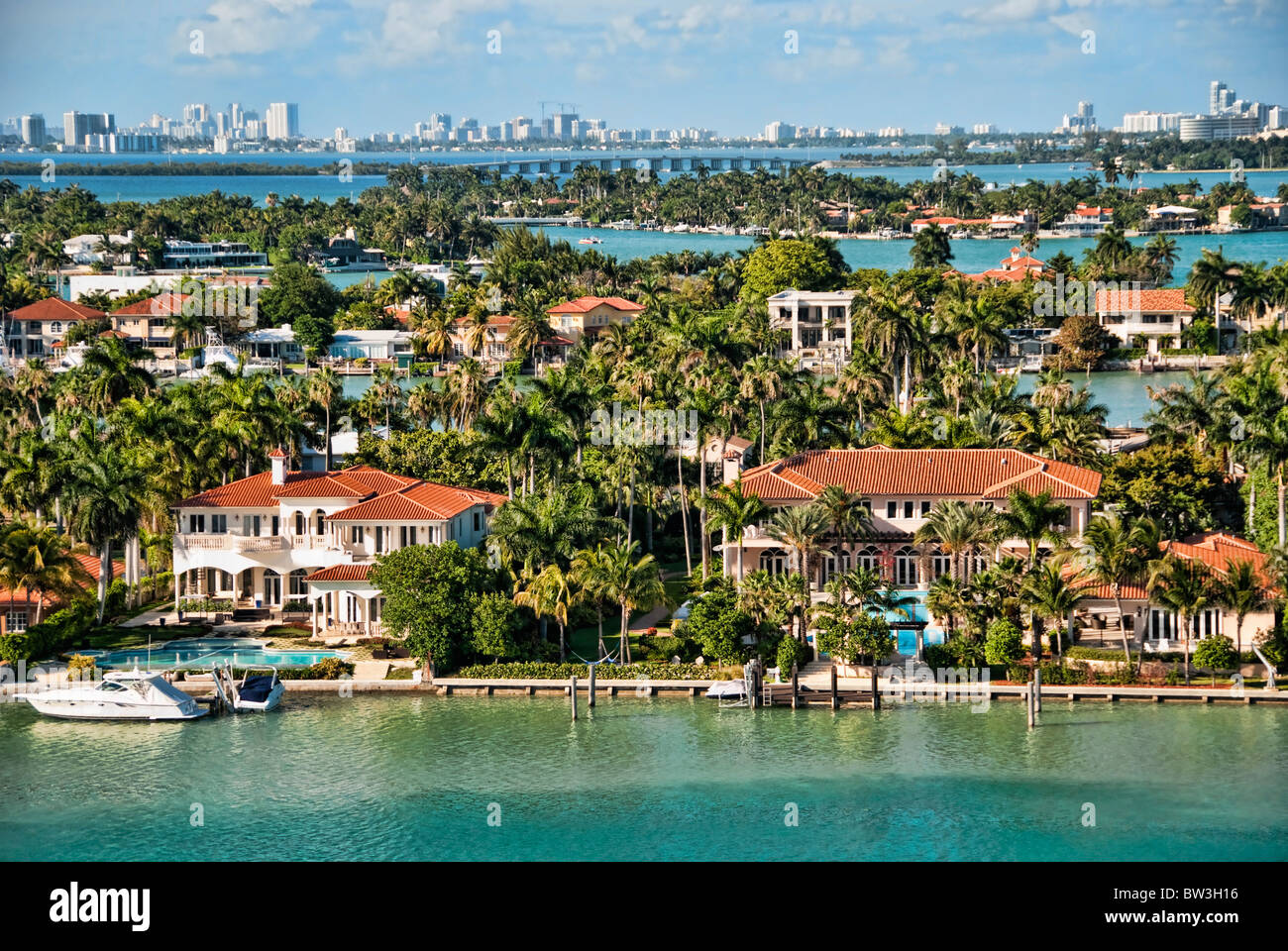 Blick auf Miami von einem ausscheidenden Kreuzfahrtschiff Stockfoto