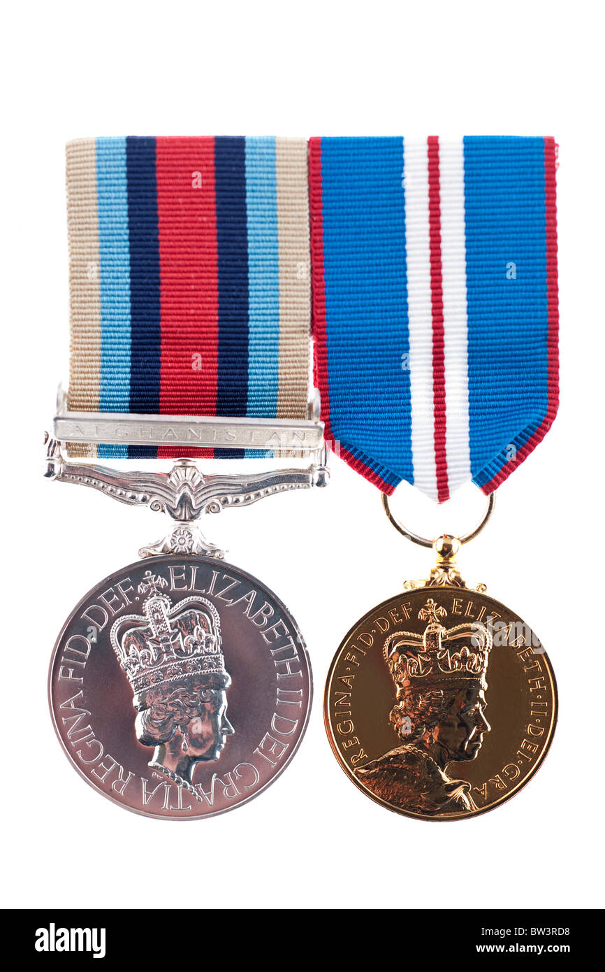 Königin des goldenen Jubiläums-Medaille und OSM operative Service-Medaille für Afghanistan Stockfoto