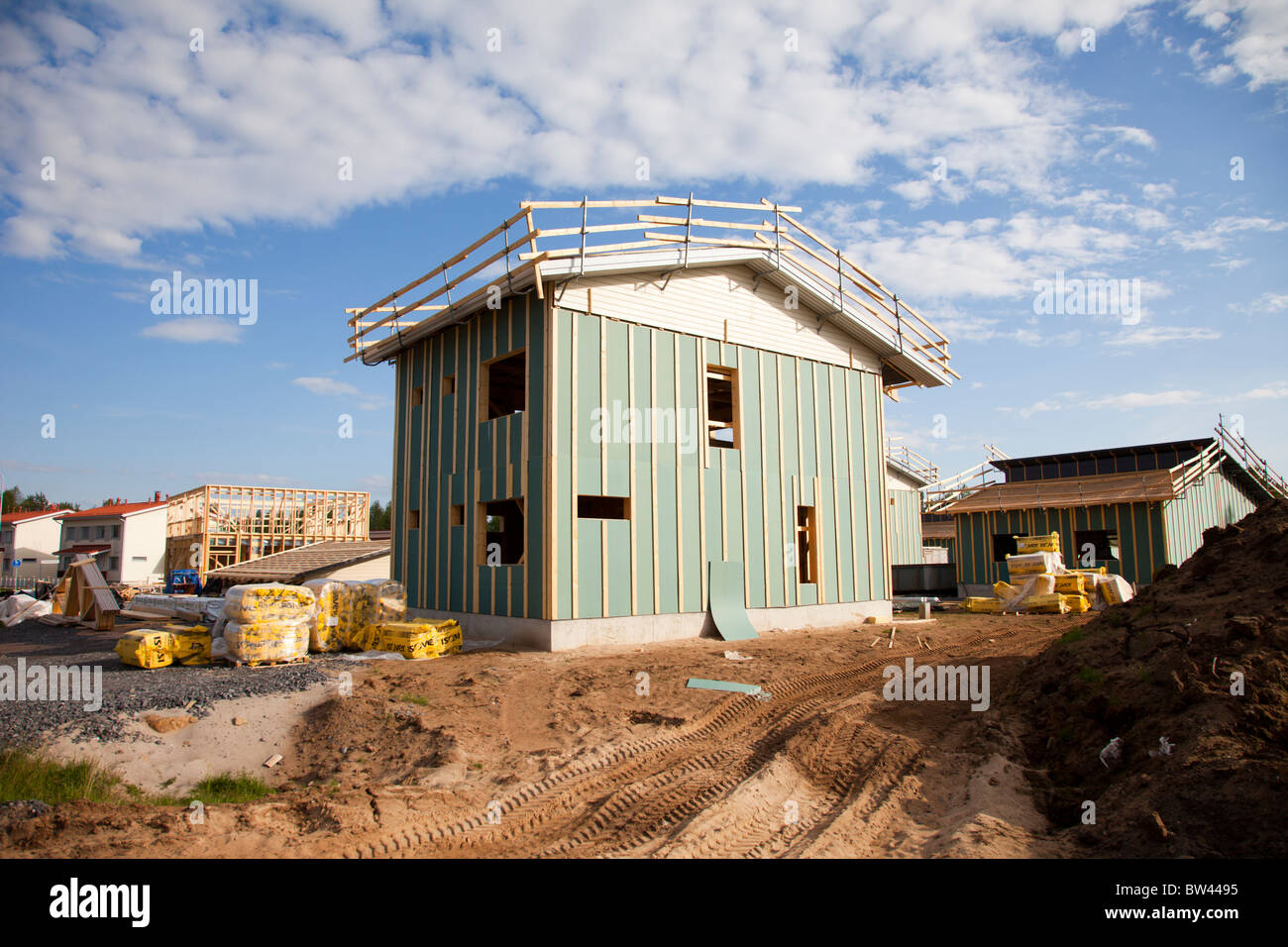 Haus-Baustelle in Finnland Stockfoto