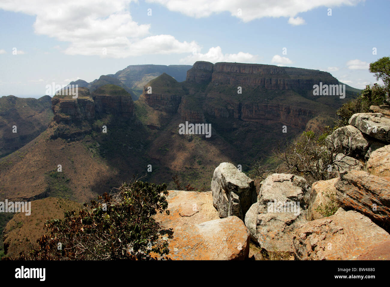 Die drei Rondavels, Blyde River Canyon, Bestandteil der Drakensburg Böschung und die Panorama Route, Mpumalanga, Südafrika. Stockfoto