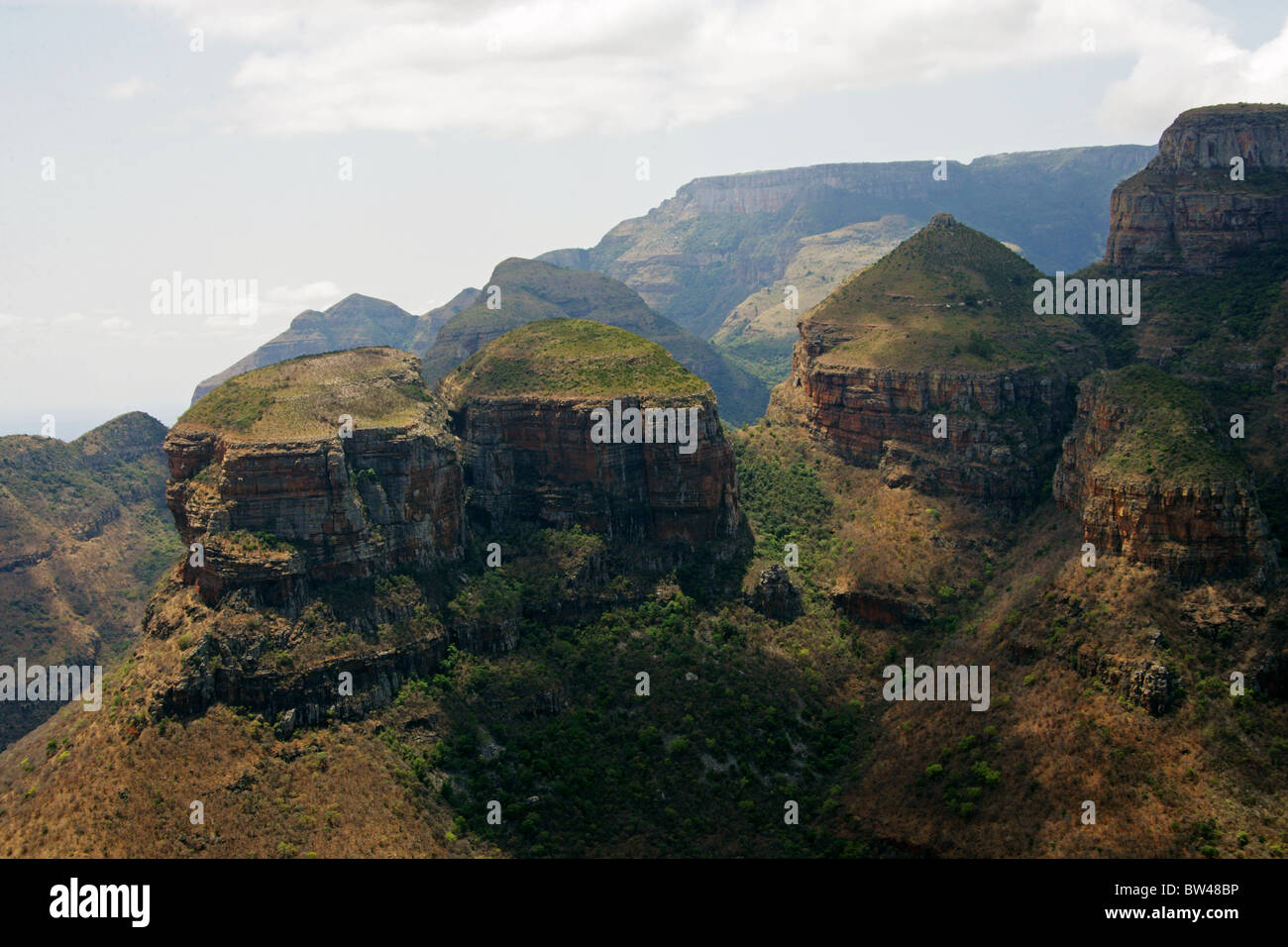 Die drei Rondavels, Blyde River Canyon, Bestandteil der Drakensburg Böschung und die Panorama Route, Mpumalanga, Südafrika. Stockfoto