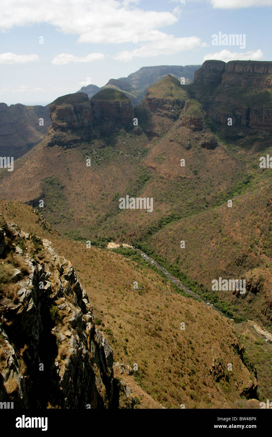 Die drei Rondavels, Blyde River Canyon, Bestandteil der Drakensburg Böschung und die Panorama Route, Mpumalanga, Südafrika. Stockfoto