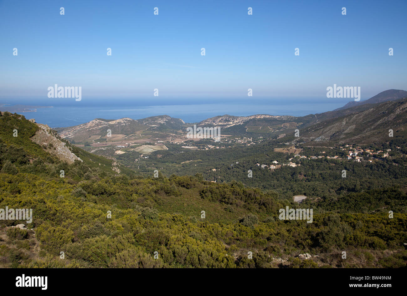 Bucht von St. Florent aus der Col de Teghine-Korsika Stockfoto