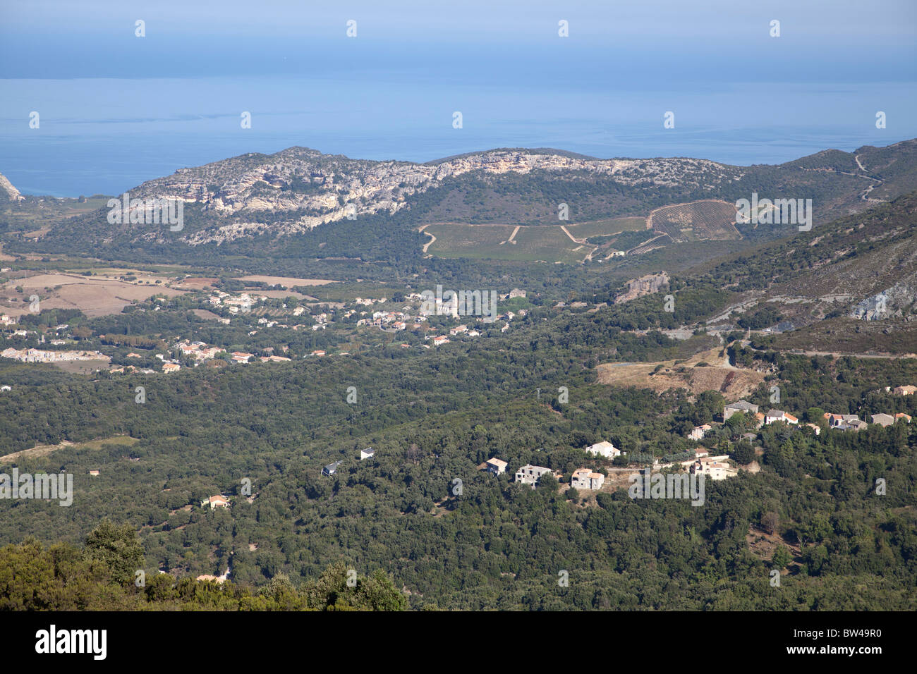 Bucht von St. Florent aus der Col de Teghine-Korsika Stockfoto