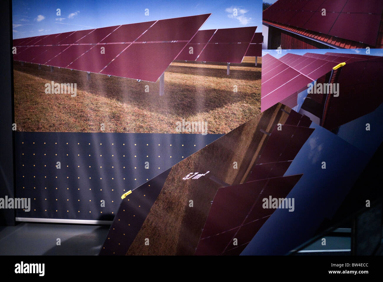 Schüco Dünnschicht-Solarzellen auf dem Display auf Messe Stockfoto