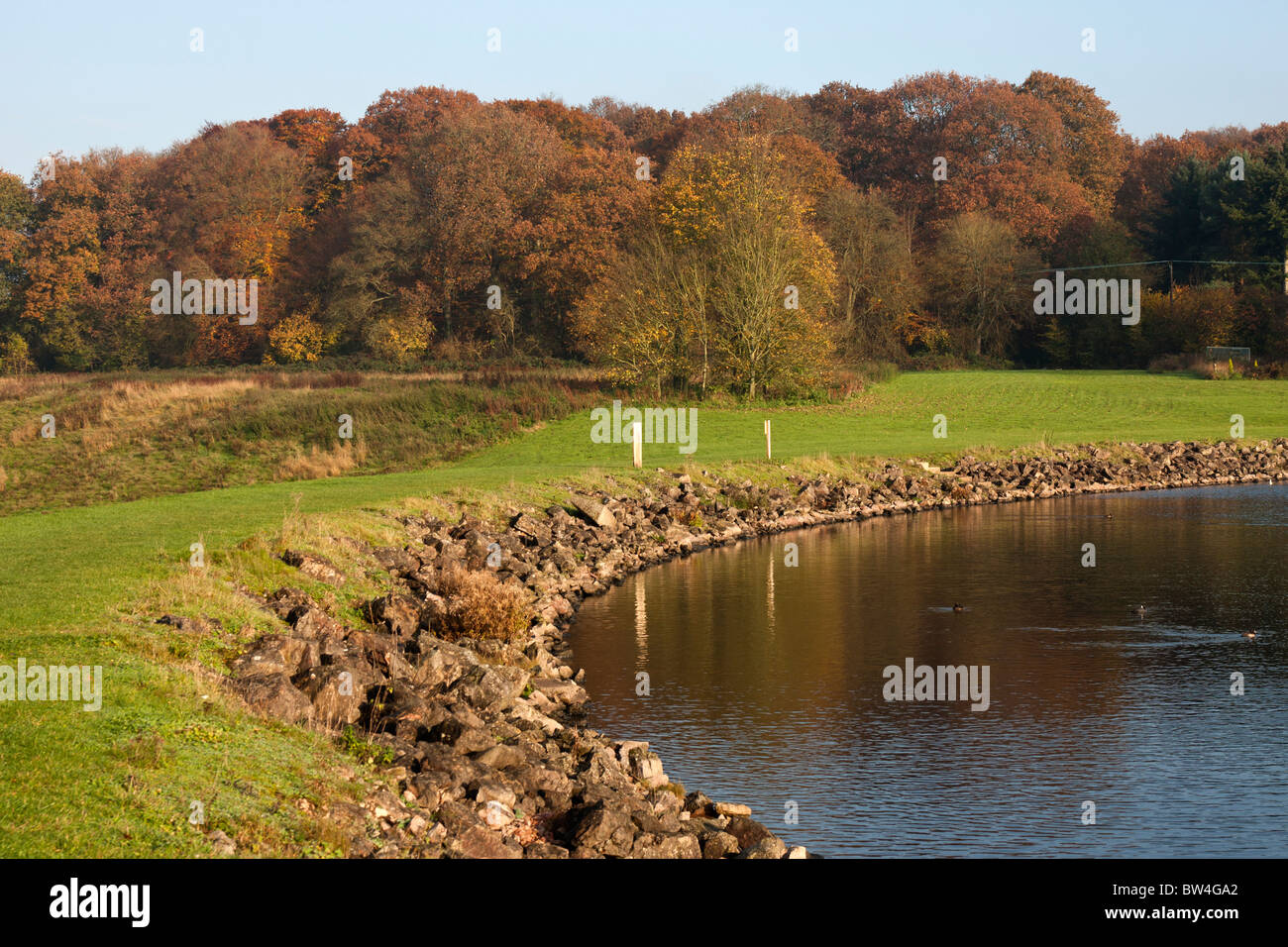 Herbstliche Bäume neben Trimpley-Reservoir Stockfoto