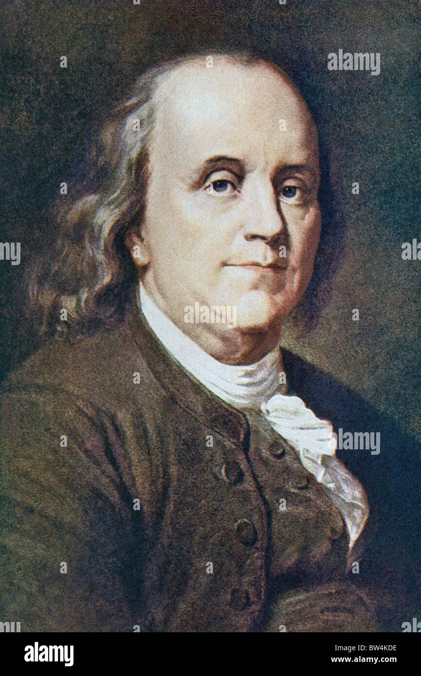 Amerikanischer Staatsmann, Drucker, Wissenschaftler und Schriftsteller Benjamin Franklin (1706-1790) half Entwurf der Unabhängigkeitserklärung. Stockfoto