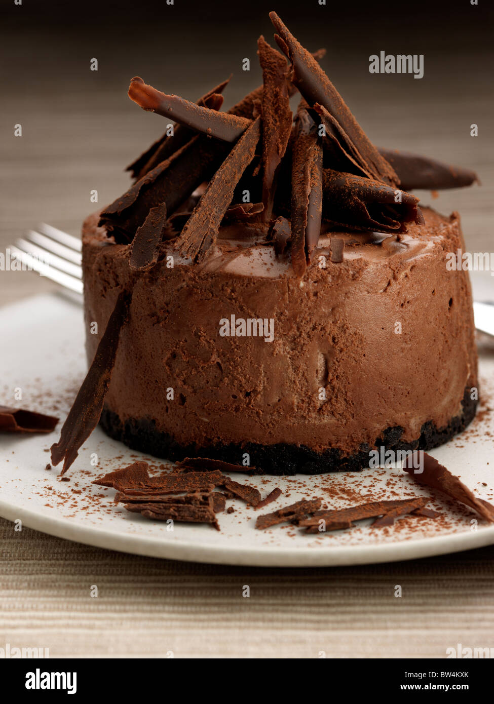 Eine einzelne Portion Mousse au Chocolat Stockfoto
