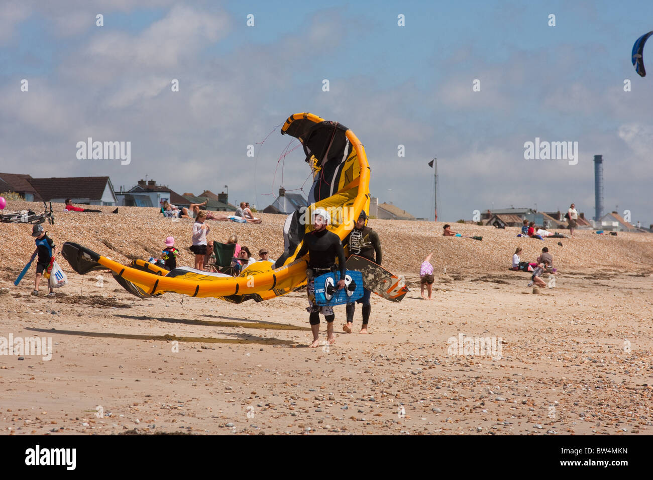 Kite Surfen Bilder in Shoreham England im Juli 2010 von Christopher Holt Stockfoto