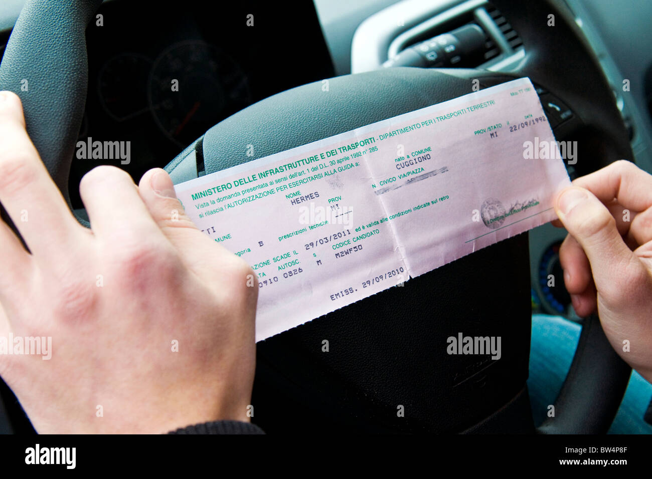 temporären Führerschein oder vorläufige Lizenz, Fahrschule Stockfoto
