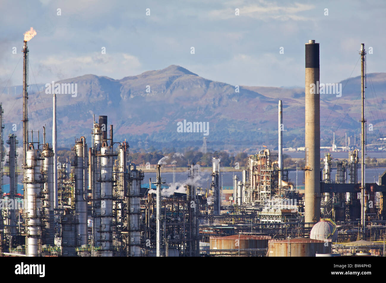 Nahaufnahme von Öl-Raffinerie Grangemouth, Schottland Stockfoto