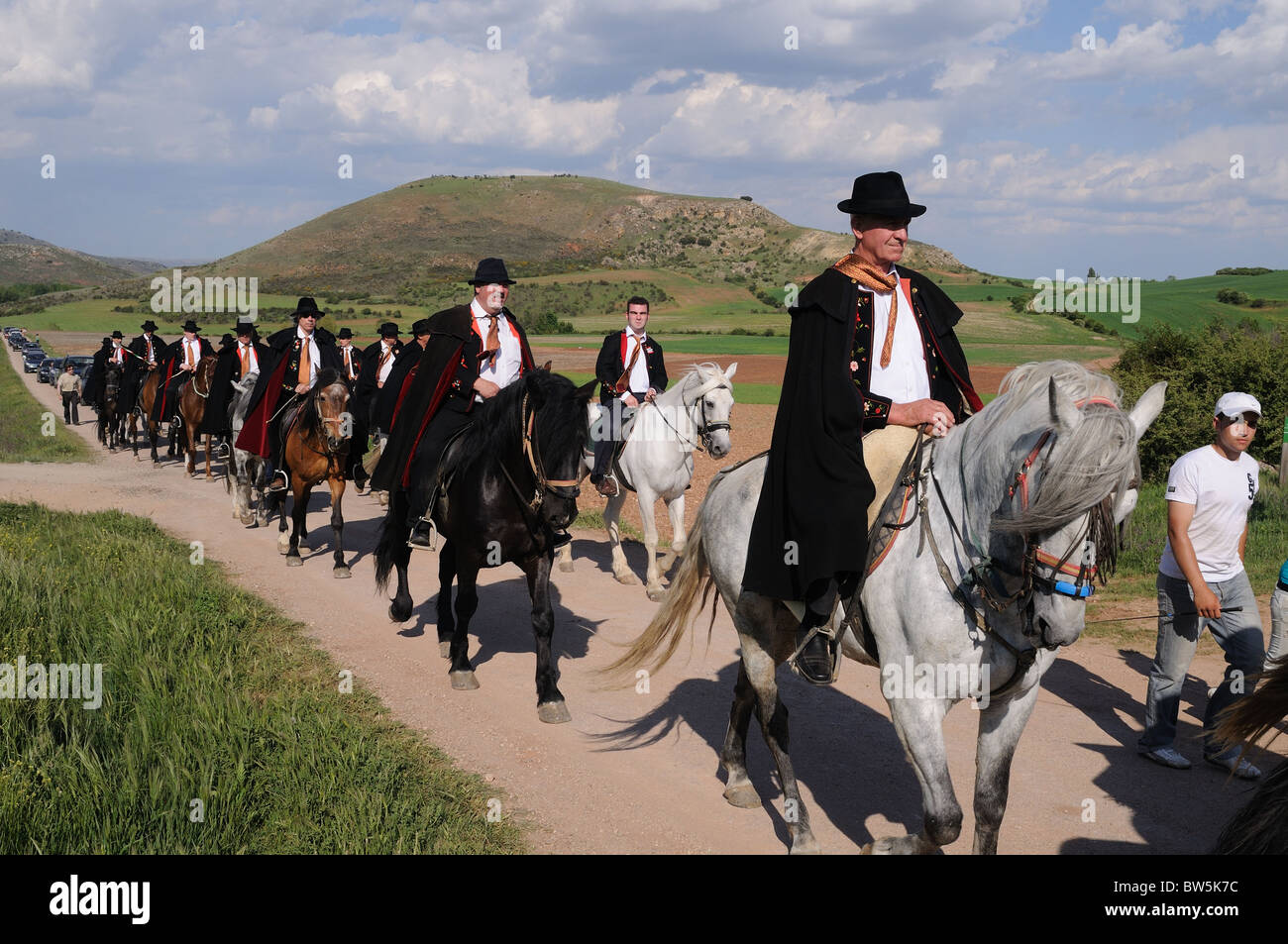 Fahrer am Fest der "La Caballada" in ATIENZA Guadalajara Kastilien-La Mancha, Spanien Stockfoto