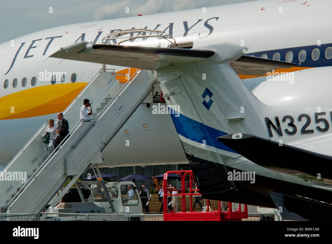 Paris, France, Trade Show,  Jet Airways, Aeroplanes on Display,  at the Bourget Airport, paris airport airplanes, salon du bourget Stockfoto