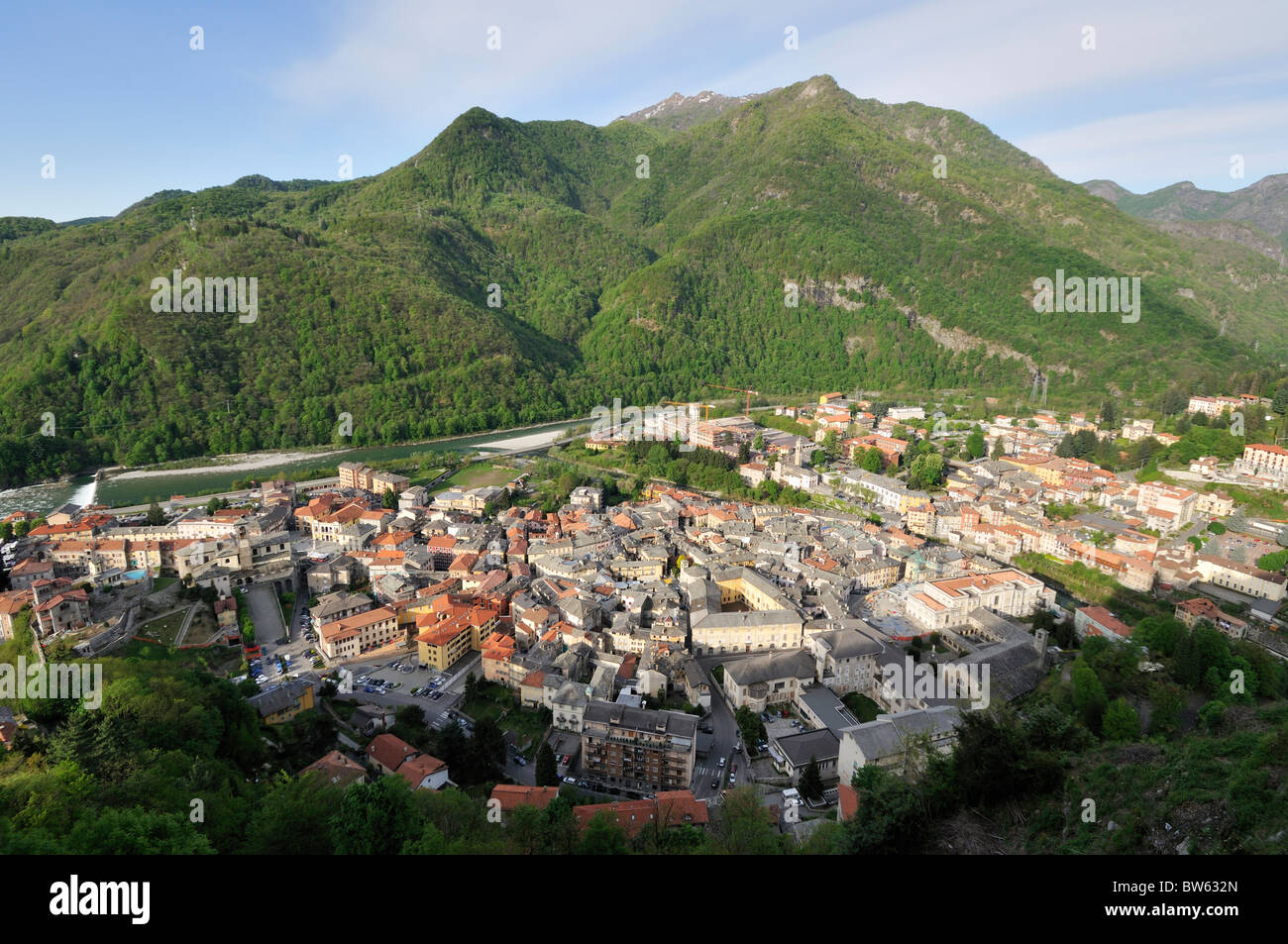 Ansicht nach Varallo Sesia, Vercelli, Piemont, Italien Stockfoto