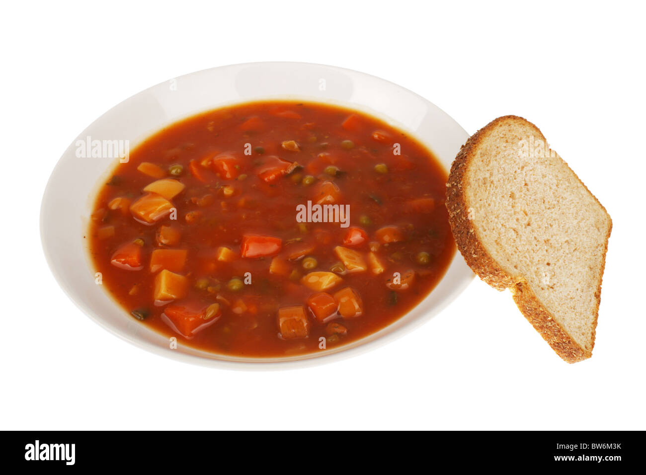 Suppe mit Schwarzbrot Stockfoto