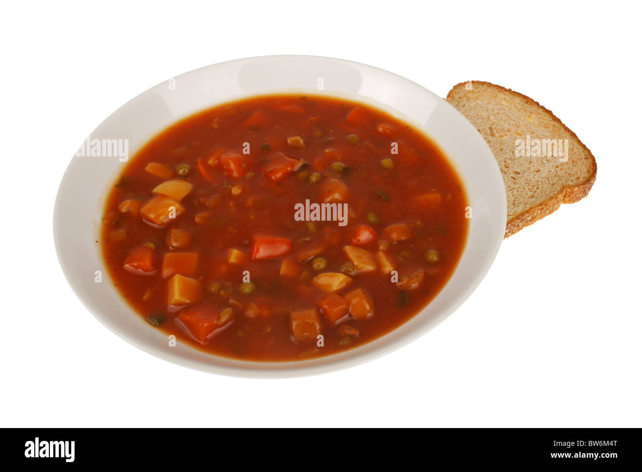 Suppe mit Schwarzbrot Stockfoto