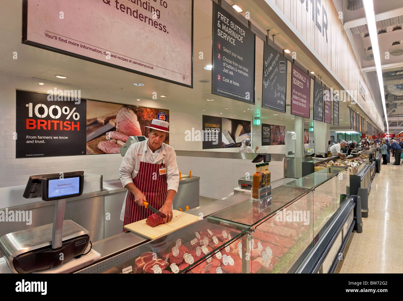 Metzger-Zähler in einem Supermarkt Stockfoto