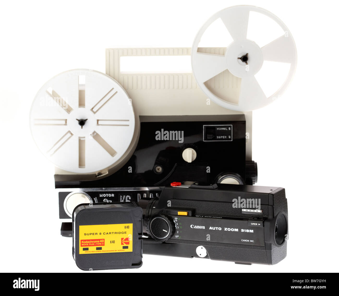 Super8 Cine home-Cinema Kamera von Canon Kodak Kodachrome Film Patrone und Film-Projektor gemacht Stockfoto