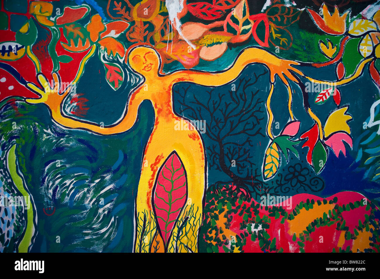 Bunte abstrakte Wandmalerei von Mutter Natur. Quito, Ecuador Stockfoto