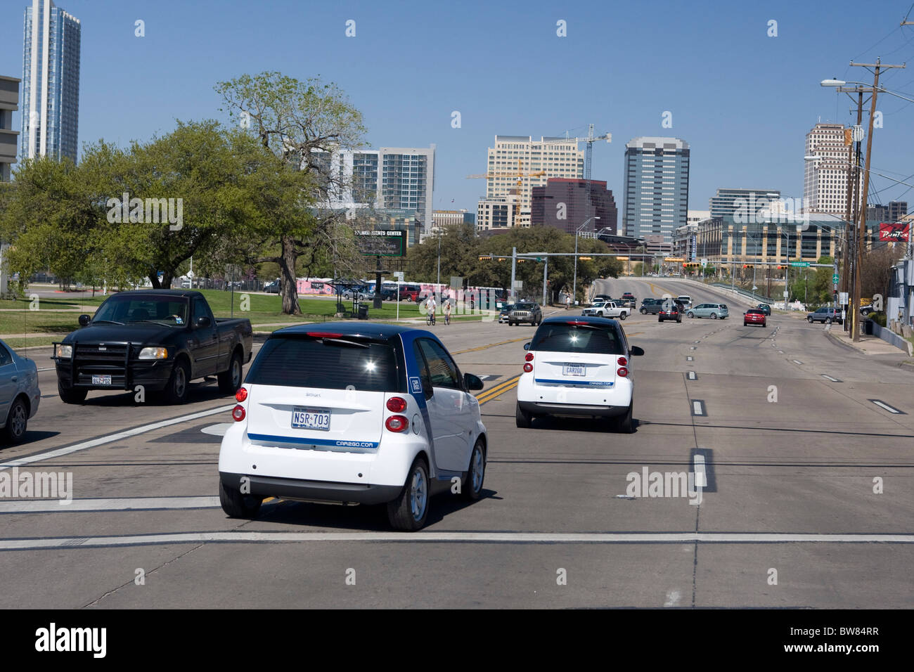 SmartforTwo Auto made by Daimler fährt um Austin als die deutsche Autofirma kündigte ein Carsharing-pilot-Programm Stockfoto