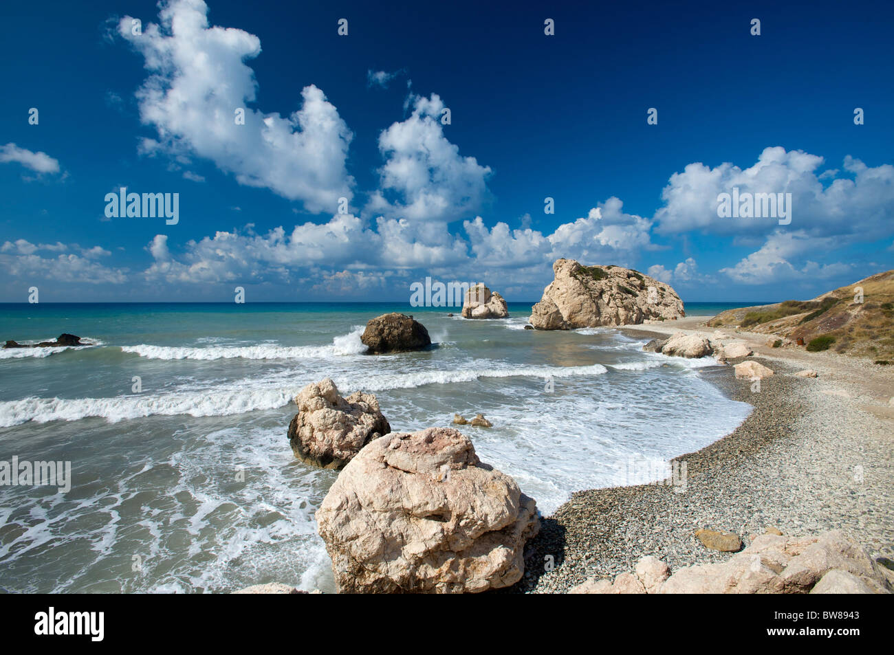 Petra Tou Romiou, Aphrodite´s Beach, Republik Zypern Stockfoto