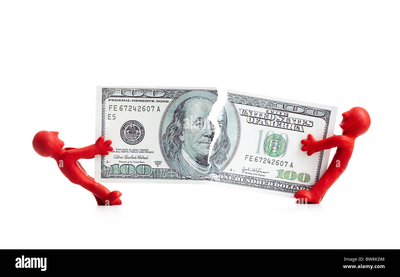 Foto von Plastilin Männer teilen dollar Stockfoto