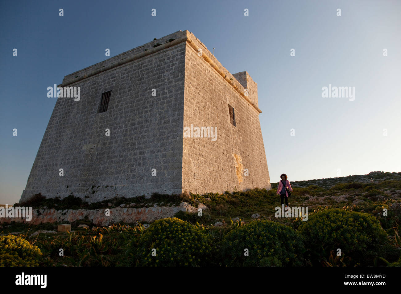 Des Ritters Küsten Turm auf der hohen Klippe am Ta Sopu in Nadur auf Gozo in Malta. Stockfoto