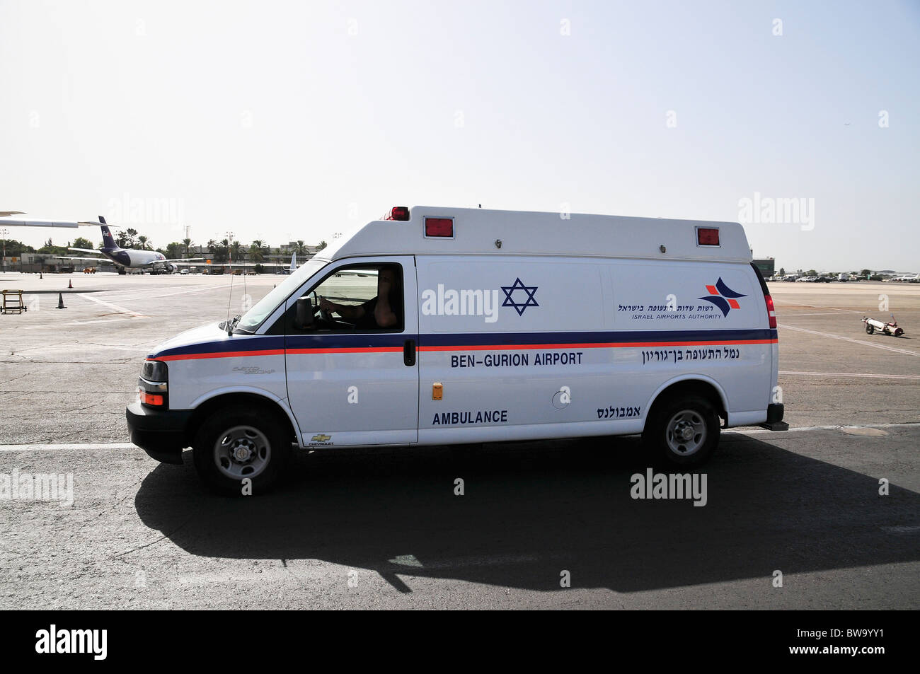 Israel, Ben-Gurion internationaler Flughafen Rettung und Fire Fighting Dienstleistungen Krankenwagen Stockfoto