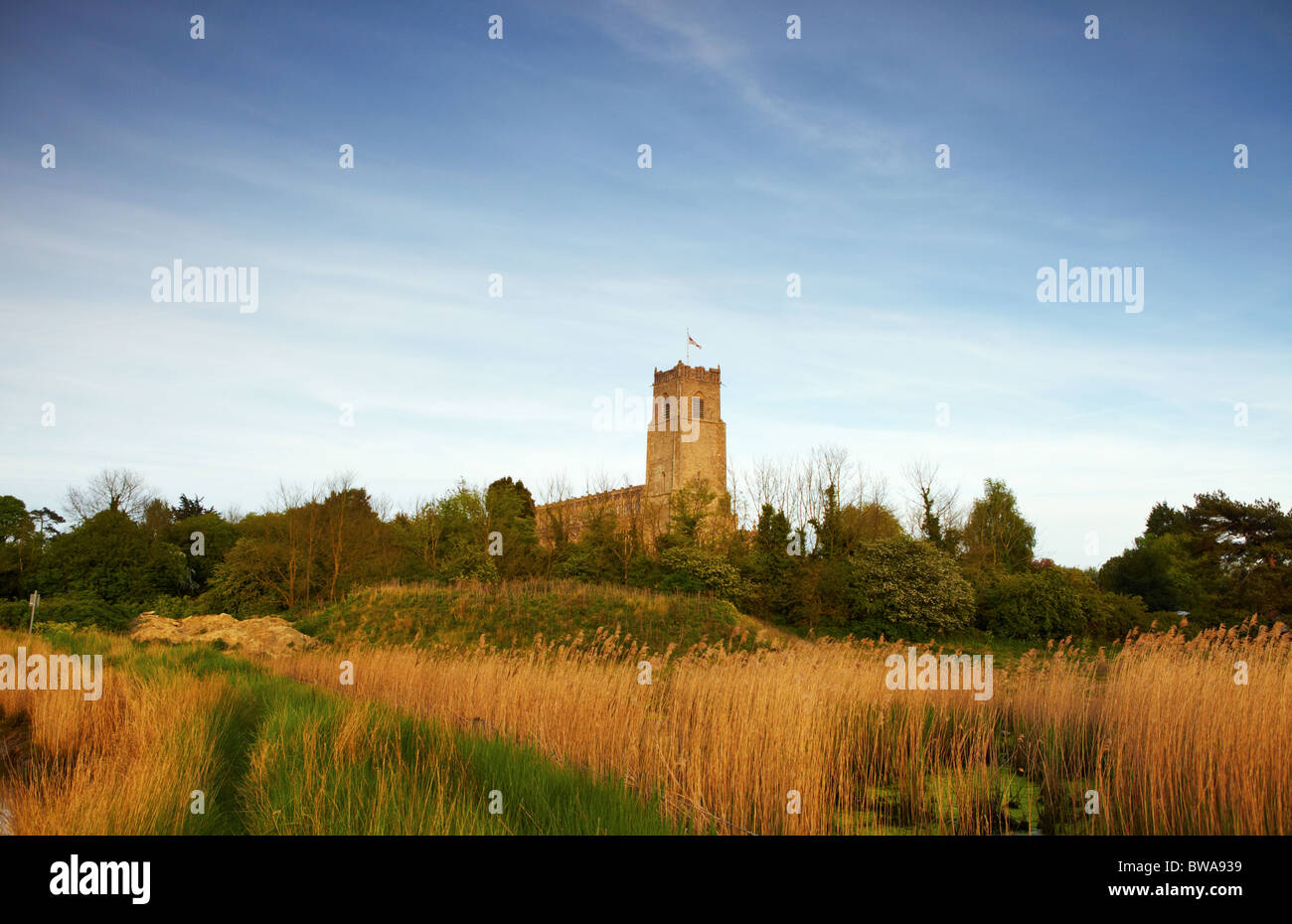 Kirche von Blythburgh aus den Sümpfen Stockfoto