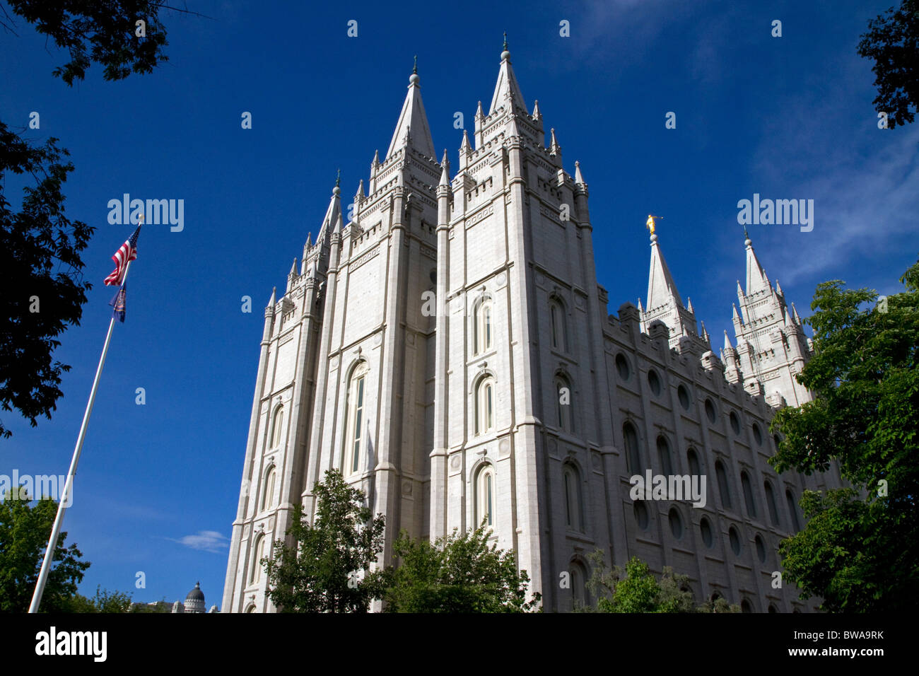 Der Salt-Lake-Tempel befindet sich in Salt Lake City, Utah, USA. Stockfoto