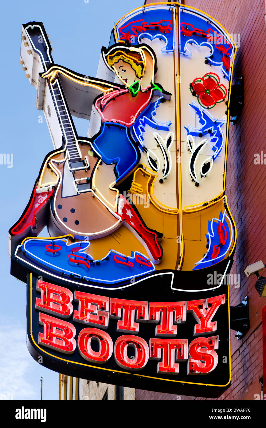 Betty Boots Stiefel Store auf Broadway, The District, Nashville, Tennessee, USA Stockfoto