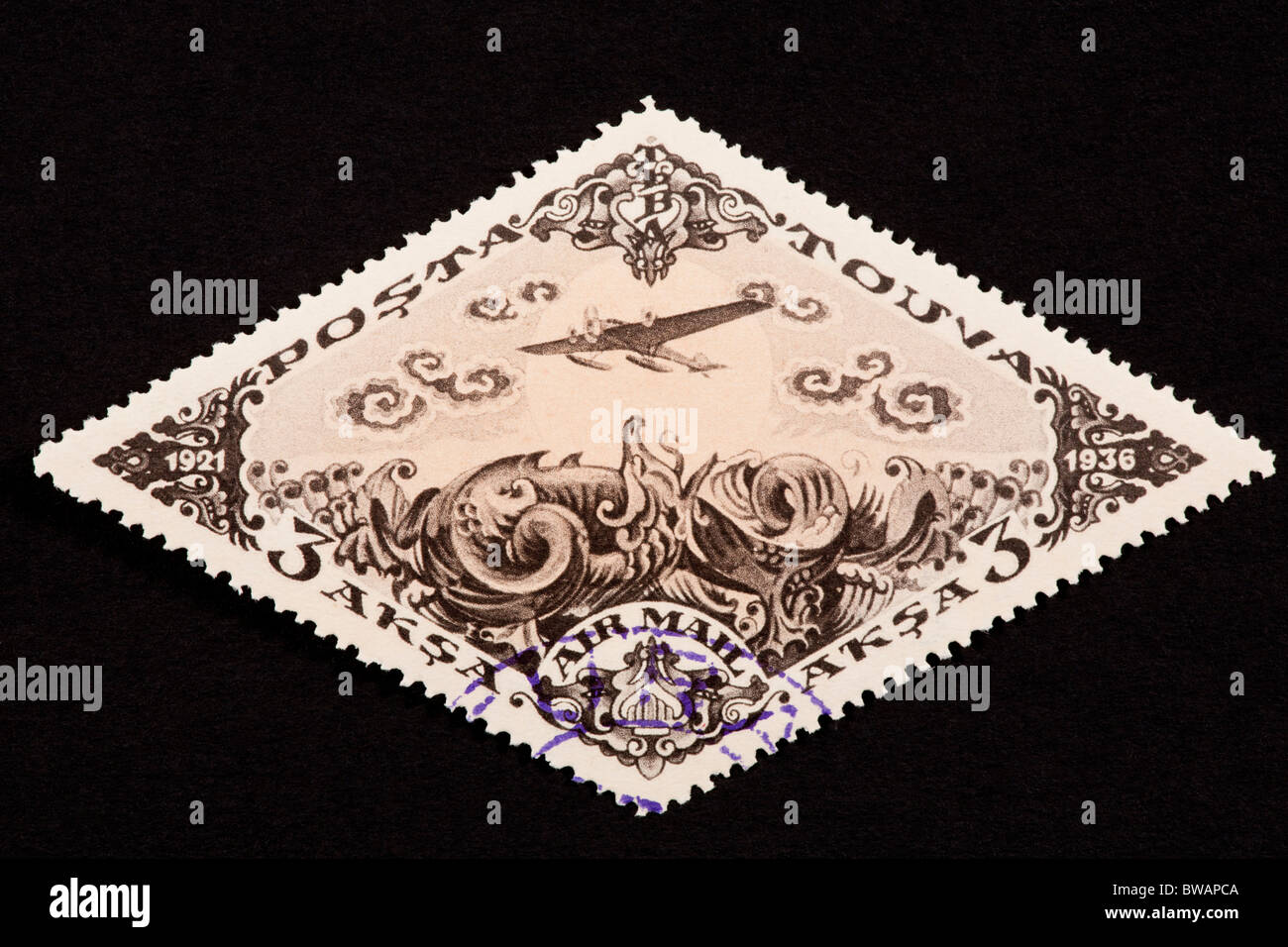 Briefmarke von Tannu Tuva Darstellung eines Flugzeugs Stockfoto