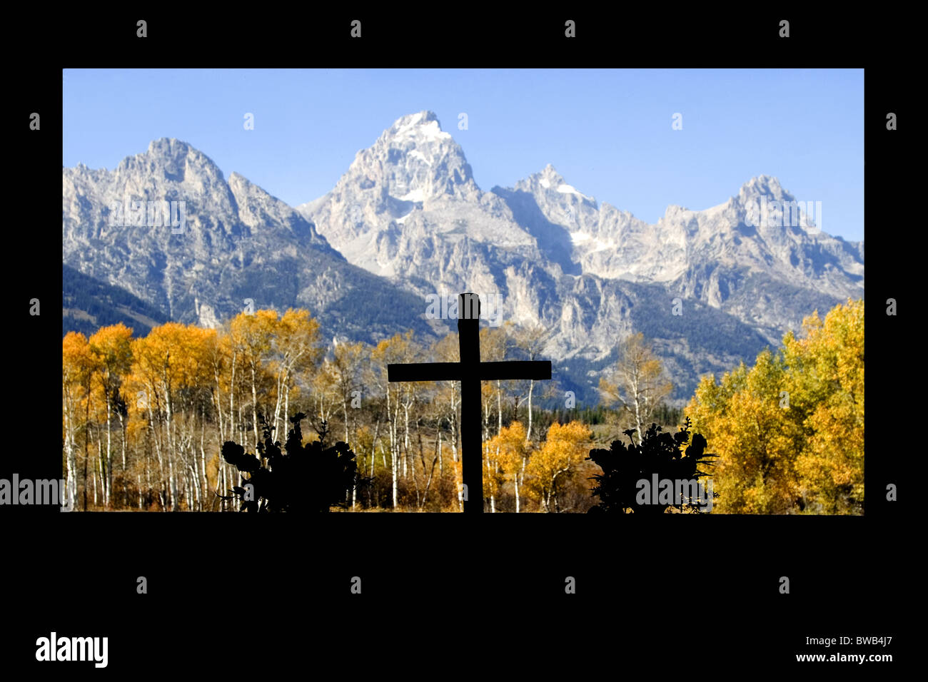 Blick durch die Fenster der Kapelle der Verklärung Stockfoto