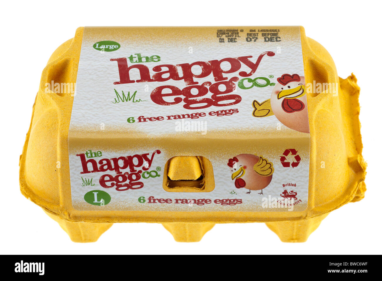 Sechs Box Freilandeier vom glücklich Ei co Stockfoto