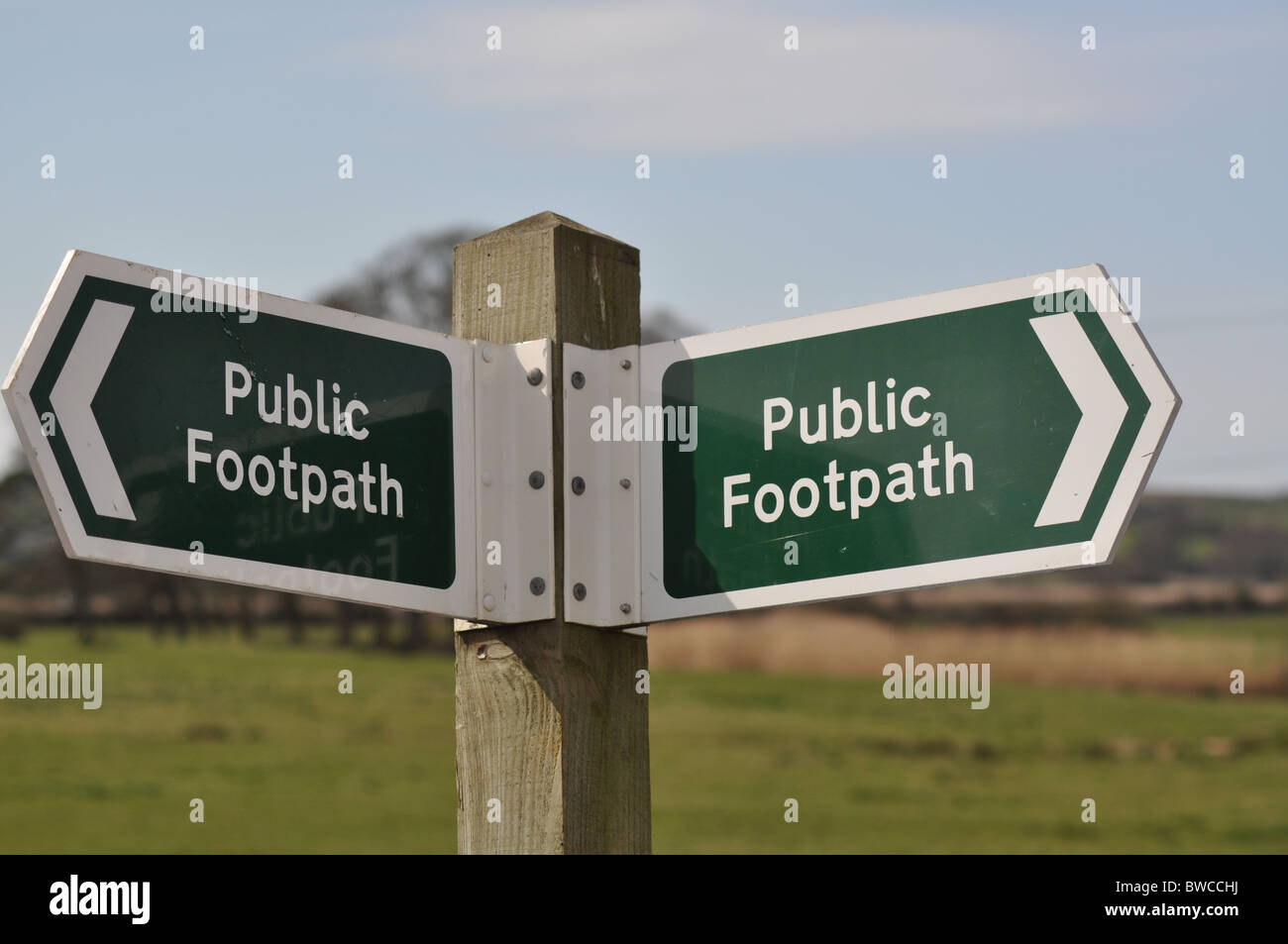 Öffentlichen Fußweg Wegweiser in 2 Richtungen auf Wanderweg Nr Exeter, Devon Stockfoto